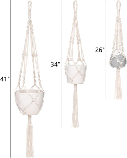 3 Pack Macrame Plant Hangers, Different Sizes Hanging Planters Indoor Basket Decorative Flower Pots Holder Stand Boho Home Decor, Ivory