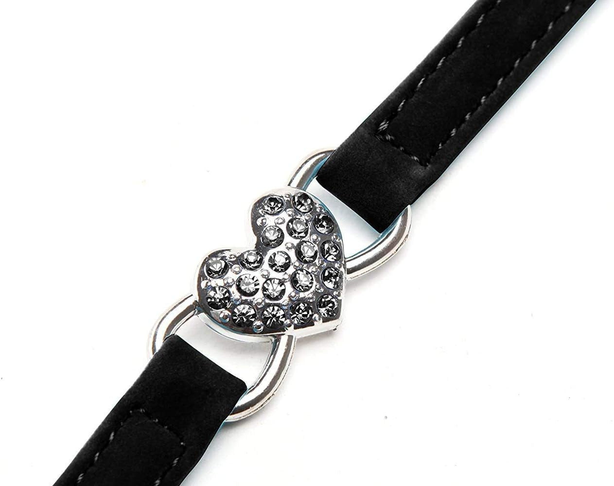 Velvet Cat Collar with Crystal Heart Charm & Bell – Adjustable Safety Collar (8–11”) in Pink, Black, Red & Blue