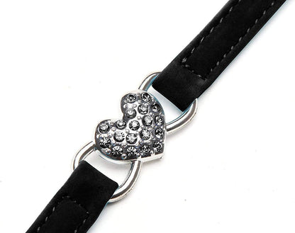 Velvet Cat Collar with Crystal Heart Charm & Bell – Adjustable Safety Collar (8–11”) in Pink, Black, Red & Blue