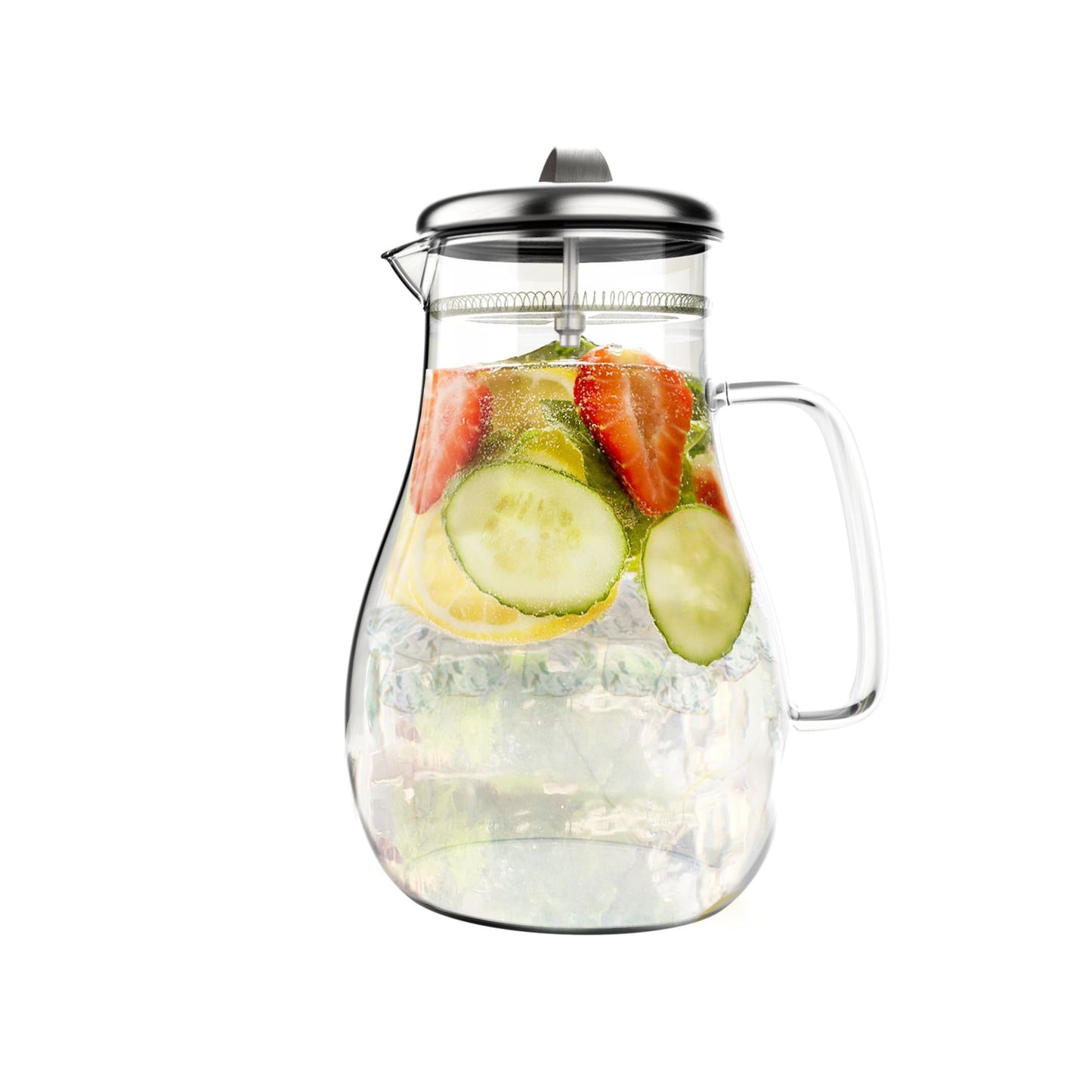 64oz Heat-Resistant Glass Pitcher with Stainless Steel Filter Lid for Hot & Cold Drinks