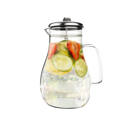 64oz Heat-Resistant Glass Pitcher with Stainless Steel Filter Lid for Hot & Cold Drinks