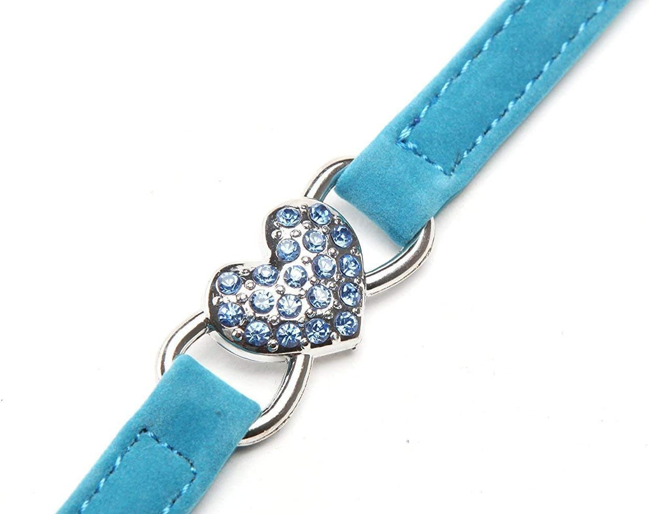 Velvet Cat Collar with Crystal Heart Charm & Bell – Adjustable Safety Collar (8–11”) in Pink, Black, Red & Blue