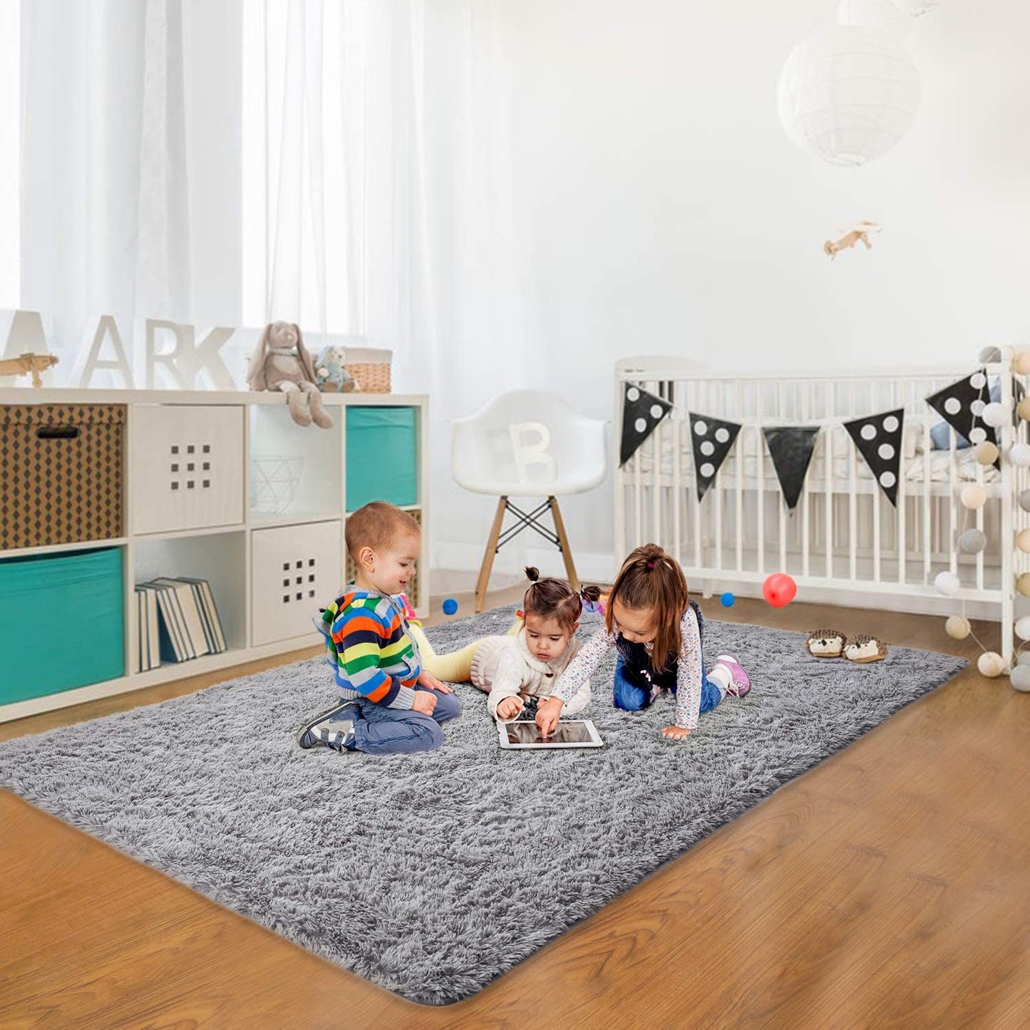 Modern Soft Fluffy Carpet for Living Room, Bedroom and Children'S Room, Grey, 4'X6 '.