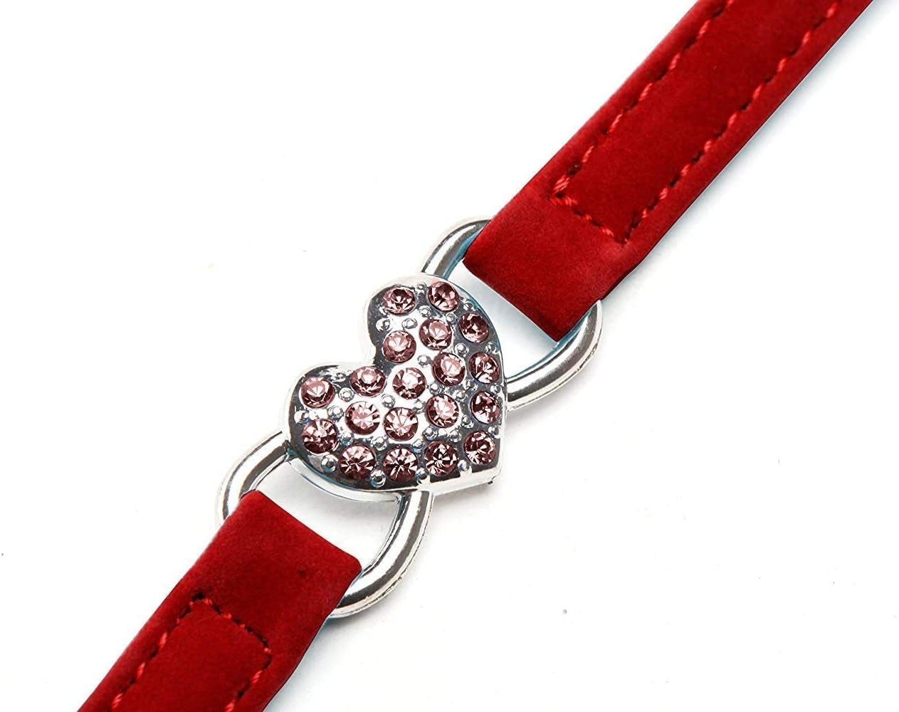 Velvet Cat Collar with Crystal Heart Charm & Bell – Adjustable Safety Collar (8–11”) in Pink, Black, Red & Blue