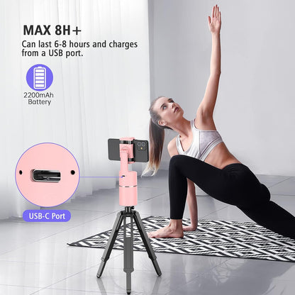 Auto Face Tracking Phone Holder | 360° Rotation Smart Shooting Tripod with Rechargeable Battery | No App Required | Live Streaming, Vlogging & Video Recording Mount (Pink)