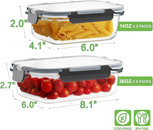 10-Pack Glass Meal Prep Containers 🍱 Airtight, Leak-Proof & BPA-Free with Locking Lids