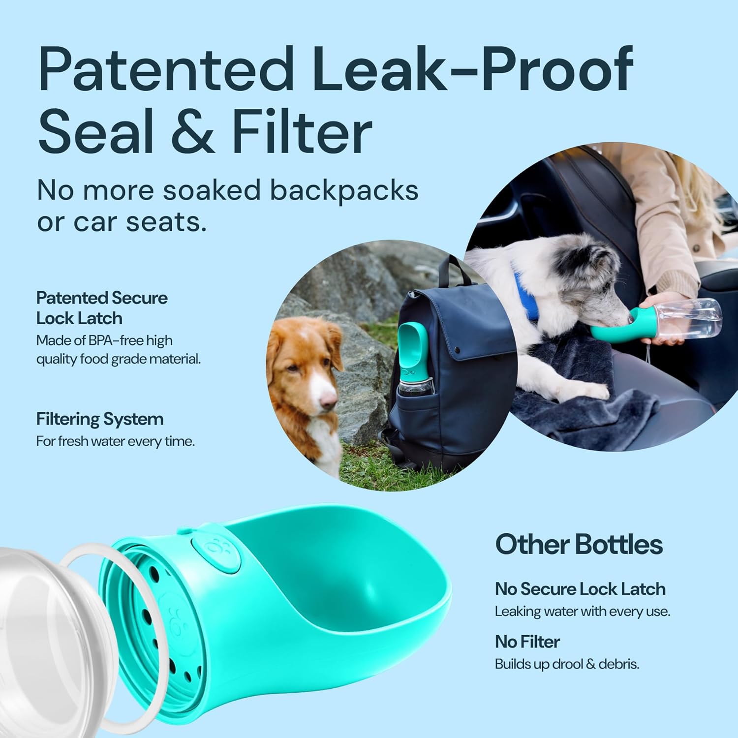 12oz Leak-Proof Portable Dog Water Bottle with Built-In Bowl – Travel Pet Dispenser
