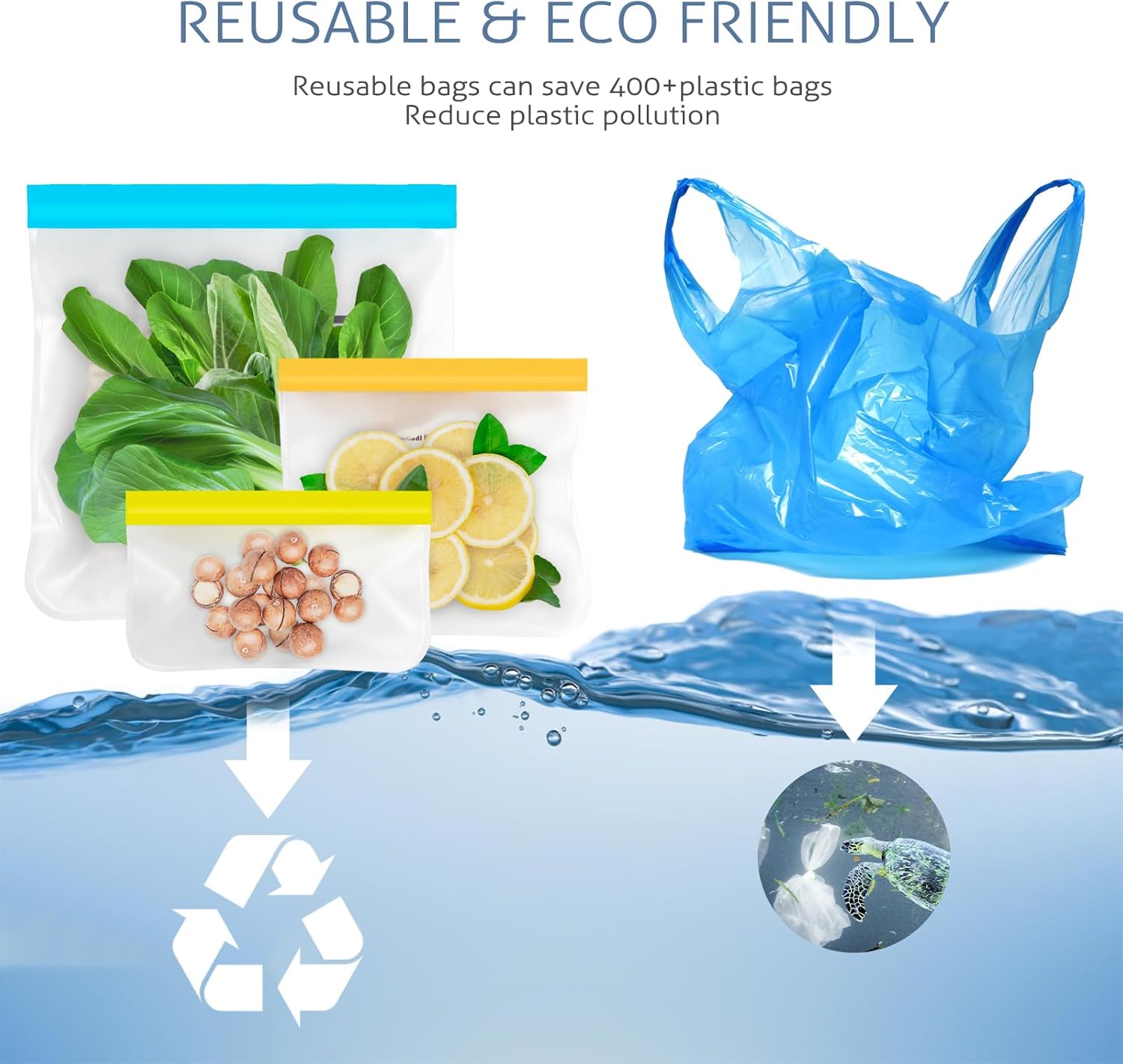 10-Pack Reusable Silicone Storage Bags 🥗 Dishwasher Safe, Leak-Proof & Eco-Friendly with 3 Sizes