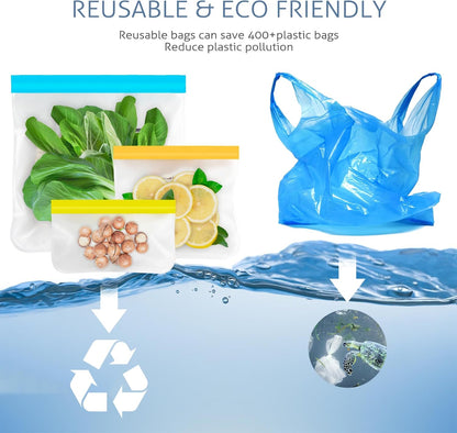 10-Pack Reusable Silicone Storage Bags 🥗 Dishwasher Safe, Leak-Proof & Eco-Friendly with 3 Sizes