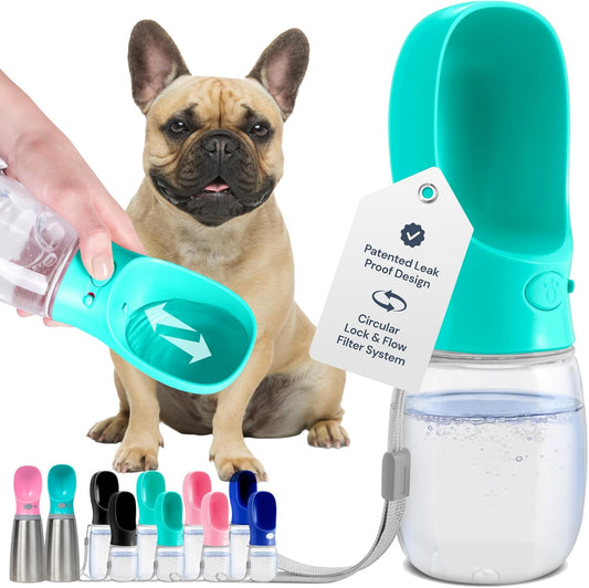 12oz Leak-Proof Portable Dog Water Bottle with Built-In Bowl – Travel Pet Dispenser