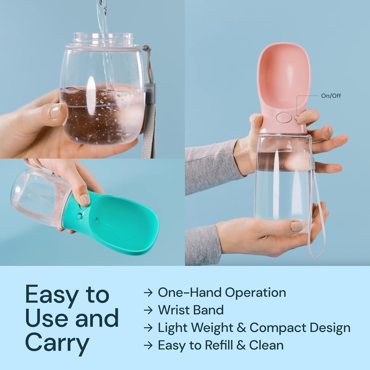 12oz Leak-Proof Portable Dog Water Bottle with Built-In Bowl – Travel Pet Dispenser
