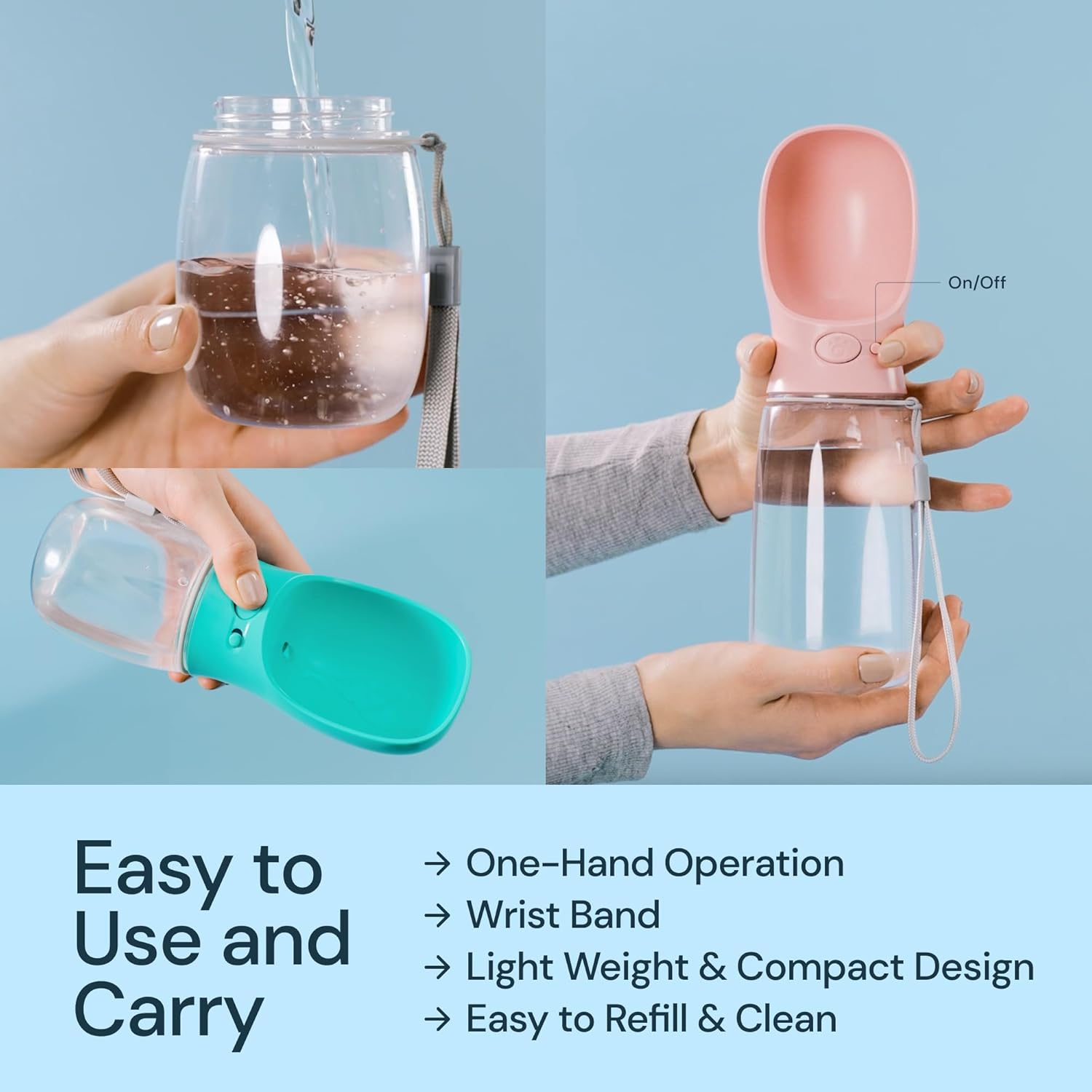 12oz Leak-Proof Portable Dog Water Bottle with Built-In Bowl – Travel Pet Dispenser