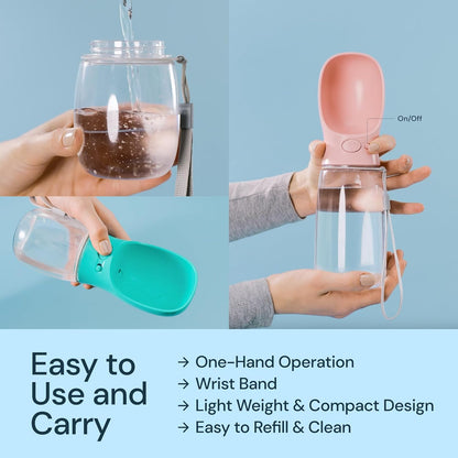 12oz Leak-Proof Portable Dog Water Bottle with Built-In Bowl – Travel Pet Dispenser