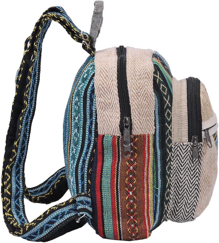 Mini Hemp Mushroom Backpack – Eco-Friendly Boho Festival Bag, Handmade Travel Packv