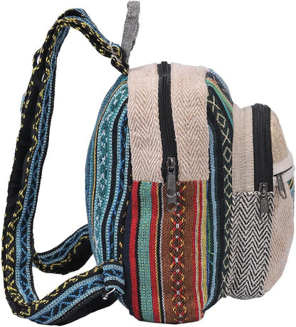 Mini Hemp Mushroom Backpack – Eco-Friendly Boho Festival Bag, Handmade Travel Packv
