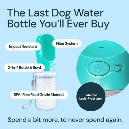 12oz Leak-Proof Portable Dog Water Bottle with Built-In Bowl – Travel Pet Dispenser