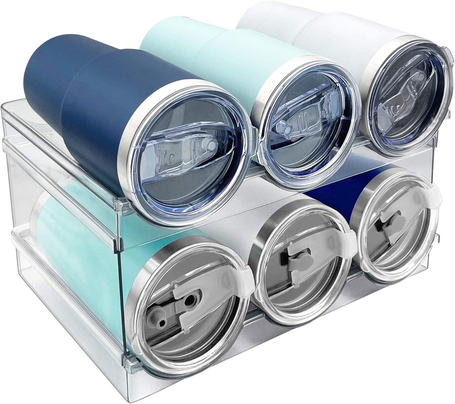 "Stackable Water Bottle Organizer Rack – 2 Pack Clear Plastic Storage for Kitchen, Pantry, or Fridge – Fits Sports Bottles, Tumblers & Wine"