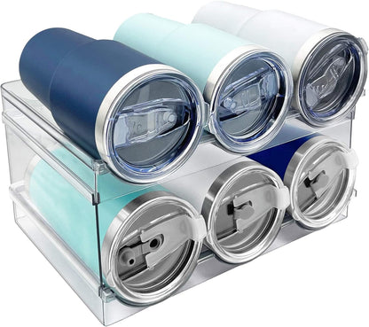 "Stackable Water Bottle Organizer Rack – 2 Pack Clear Plastic Storage for Kitchen, Pantry, or Fridge – Fits Sports Bottles, Tumblers & Wine"