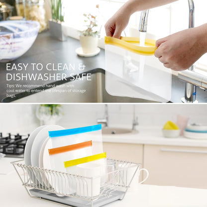 10-Pack Reusable Silicone Storage Bags 🥗 Dishwasher Safe, Leak-Proof & Eco-Friendly with 3 Sizes