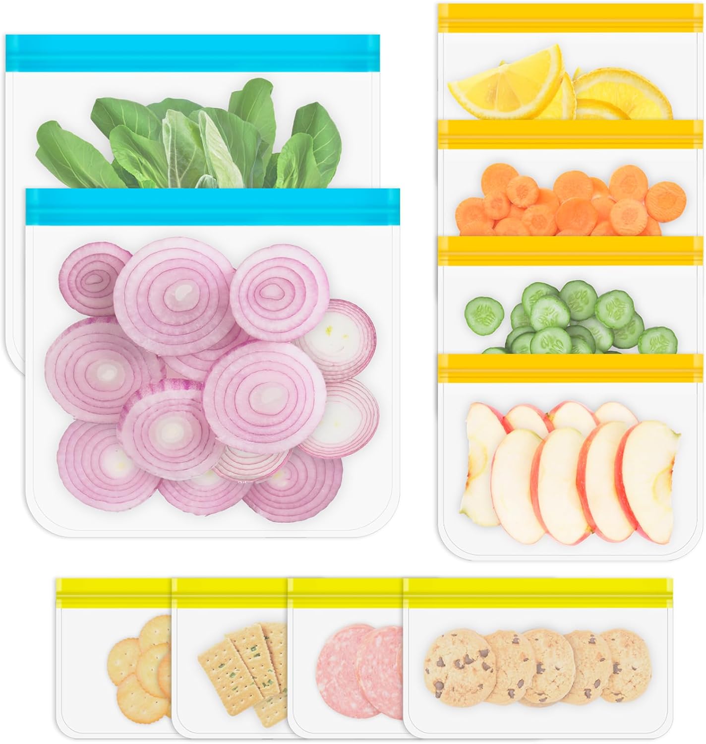 10-Pack Reusable Silicone Storage Bags 🥗 Dishwasher Safe, Leak-Proof & Eco-Friendly with 3 Sizes