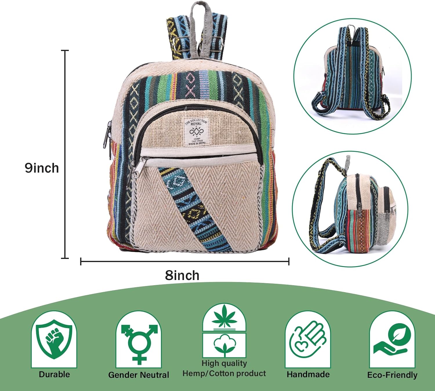 Mini Hemp Mushroom Backpack – Eco-Friendly Boho Festival Bag, Handmade Travel Packv