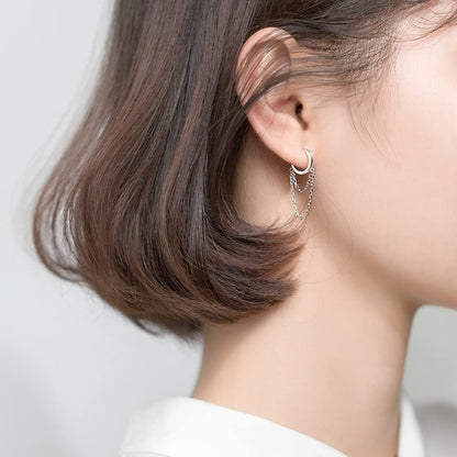 Sterling Silver Tassel Hoop Earrings – Drop Dangle Huggie Cuffs for Women & Girls (925 Minimalist Punk Jewelry)