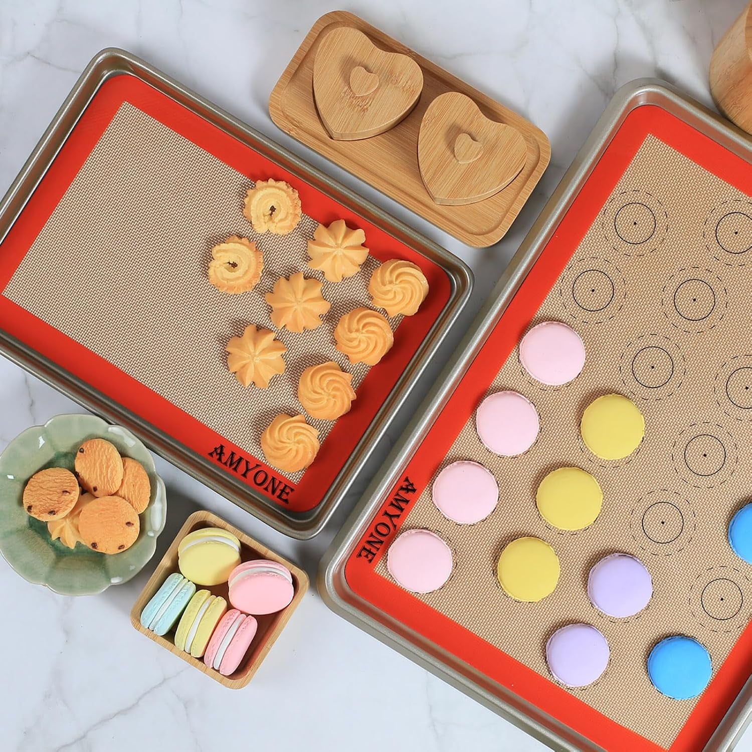 ✨ Silicone Baking Mats – Set of 4 Non-Stick Reusable Liners | Fits 11"x17" Half Sheet & 8"x12" Quarter Sheet Pans | Perfect for Cookies, Macarons, Bread & Pastries