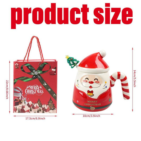 Cute Christmas Ceramic Coffee Mug with Lid Coffee Spoon, Christmas Birthday Lovely Cup Best Gift, Creative Cartoon Santa Claus Cup Ceramic Christmas Holiday Gift Drinking Mugs, Christmas Gift