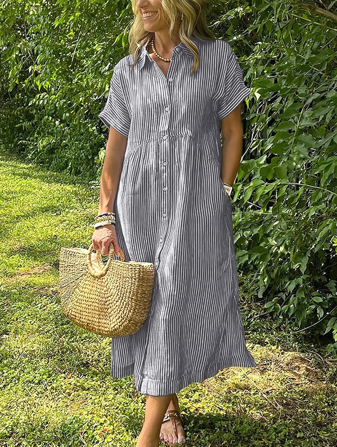 Bohemian Striped Cotton Shirt Dress – Casual, Chic & Flowy