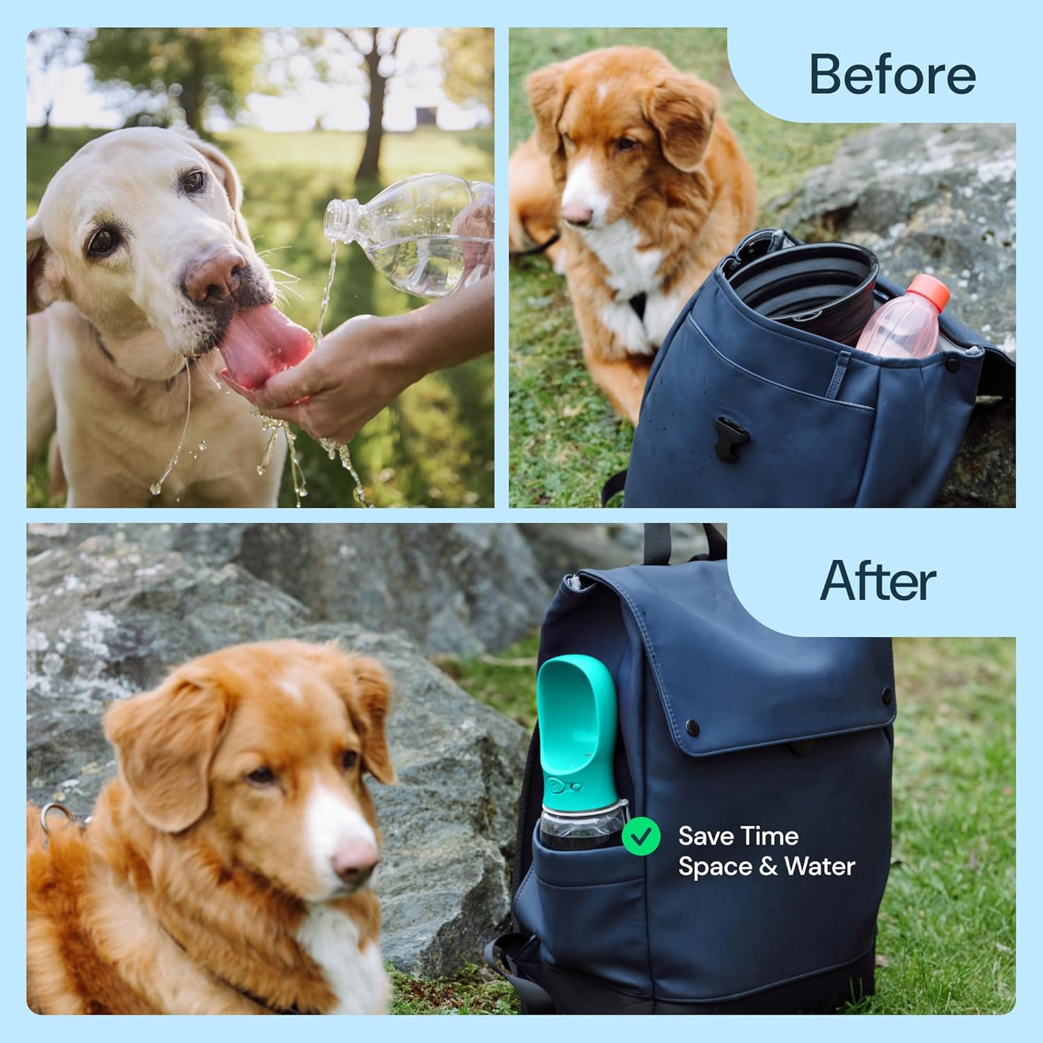 12oz Leak-Proof Portable Dog Water Bottle with Built-In Bowl – Travel Pet Dispenser