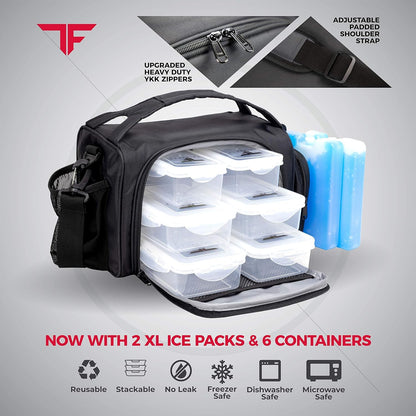 Insulated Meal Prep Lunch Box with 6 Portion Containers & Shaker Cup