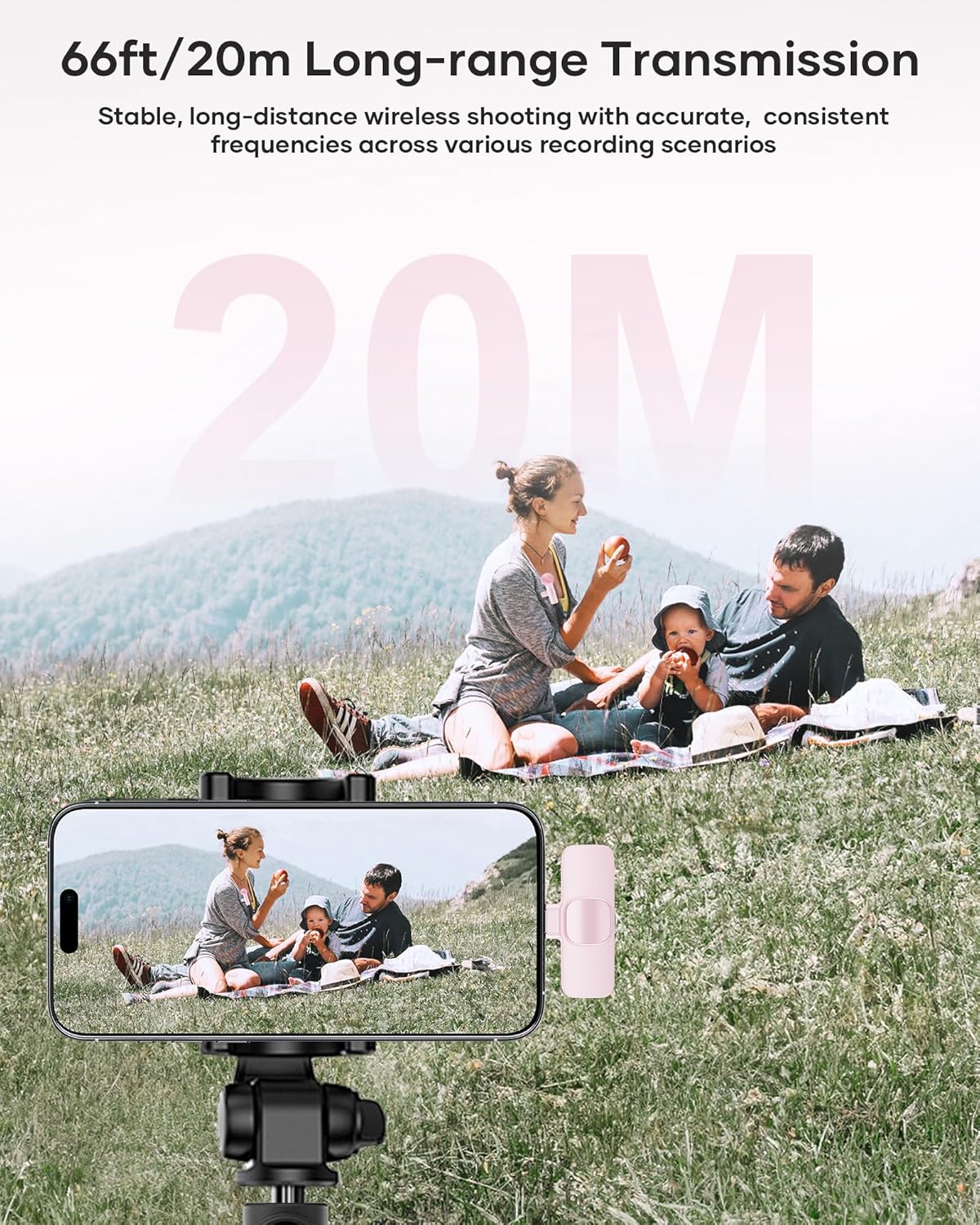 Wireless Lavalier Microphone for iPhone, iPad & Android | 2-Pack Plug & Play Lapel Mics with Noise Reduction for Video Recording, Interviews, Podcasts, Vlogs, YouTube & TikTok (Pink)