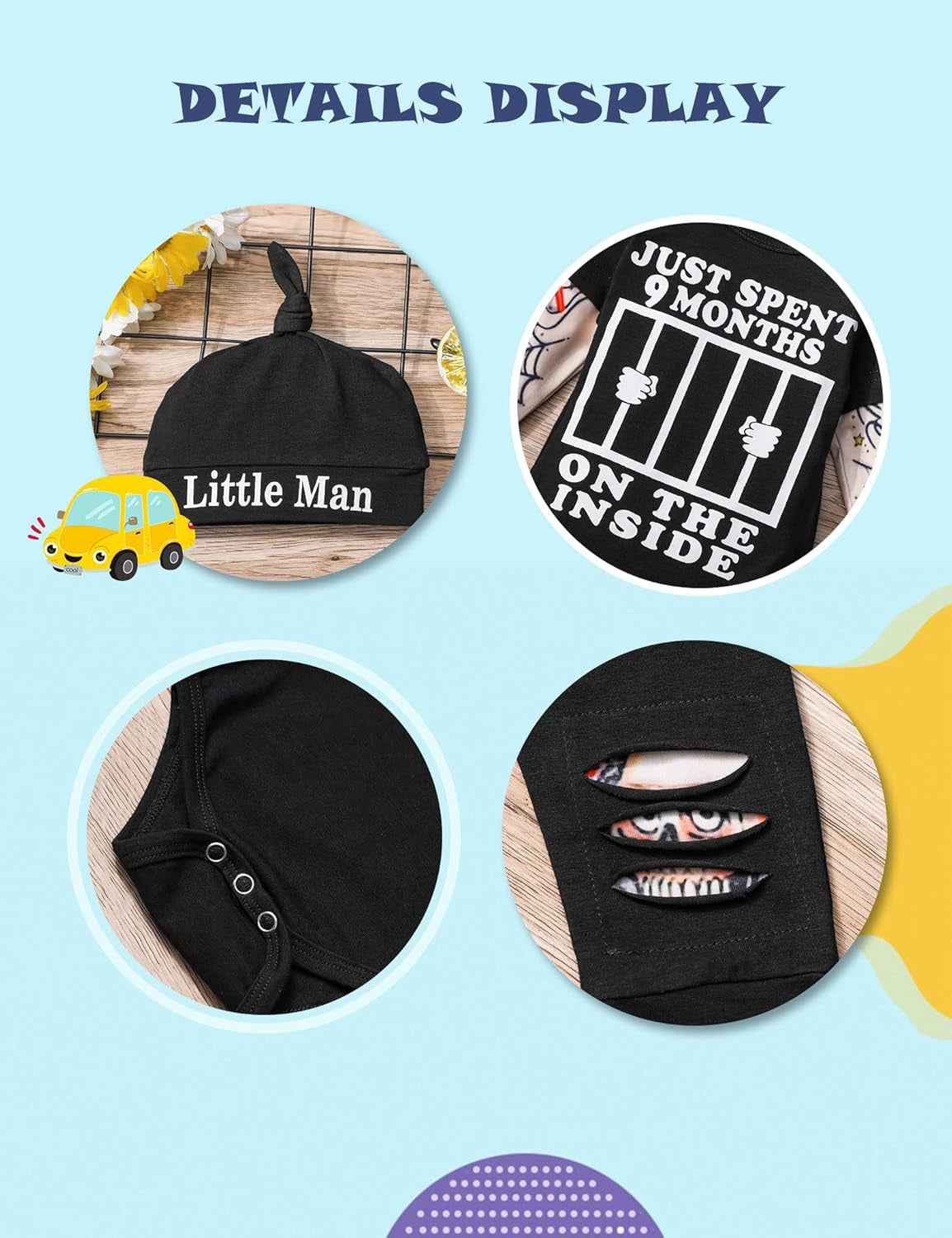 Baby Boy 3-Piece Outfit – Tattoo Sleeve Romper, Pants & Funny Bodysuit Set