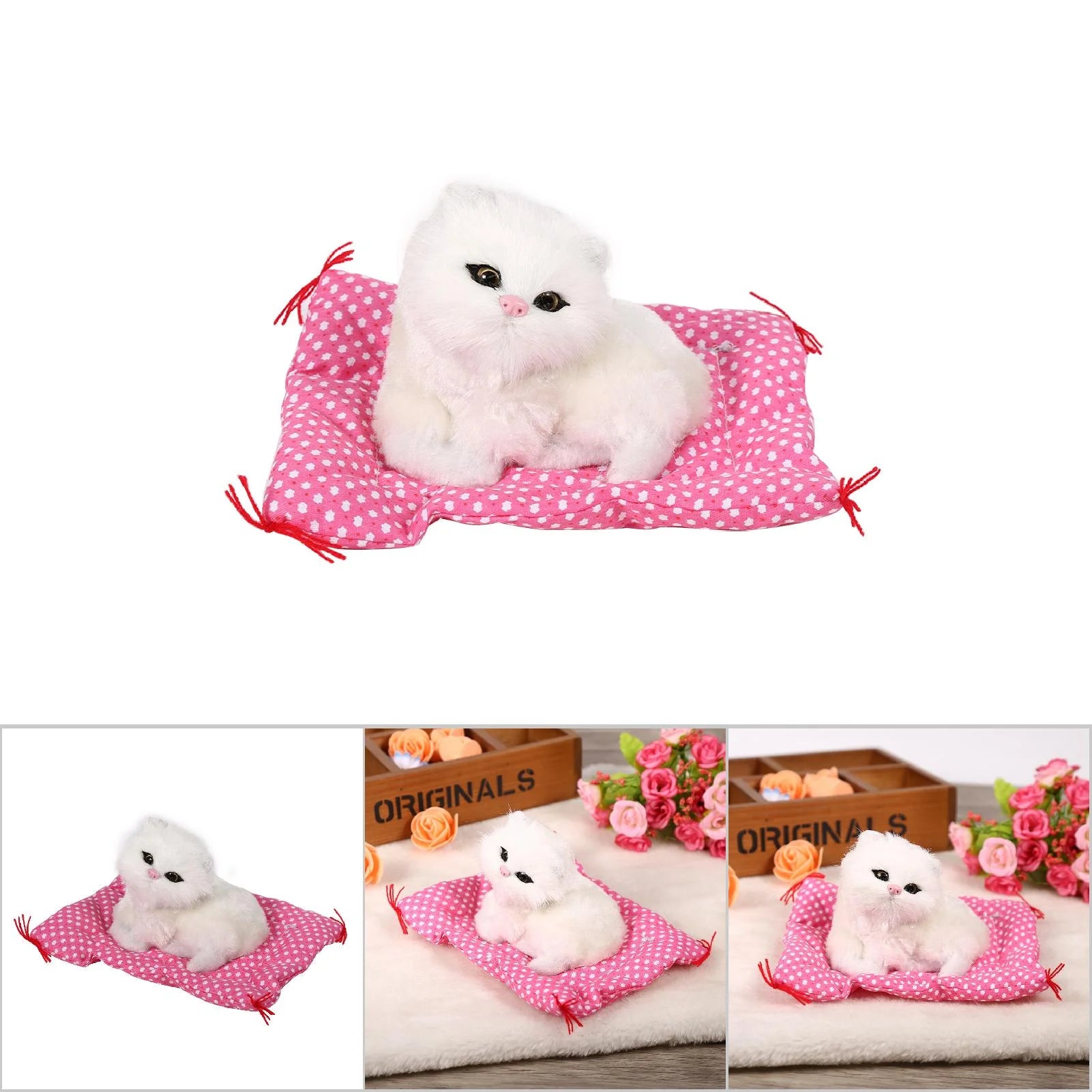 Kitten Plush Toy Kitten Sounding Toy Super Cute Mini Simulation Sounding Sitting Kittens Cats Plush Toys Doll Christmas Gift White