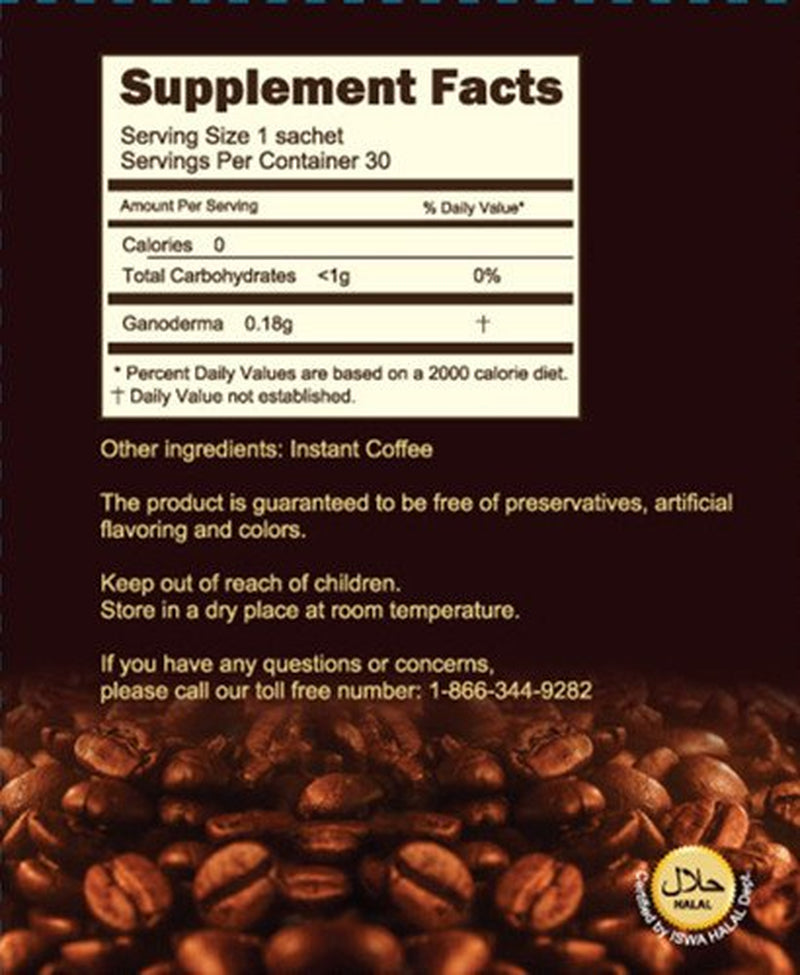 Ganoderma Coffee - Reishi Coffee Mix- Instant 2-In-1 Mushroom Coffee. All Natural Ganoderma Lucidum with Instant Coffee. a Non Sugar Dietary Supplement to Replace Regular Coffee - 30 Sachets