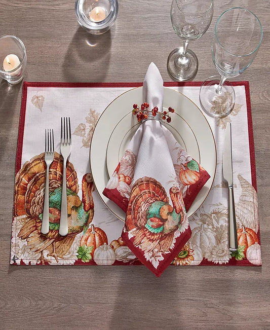 Holiday Turkey Bordered Fall Tablecloth, 60" X 102"