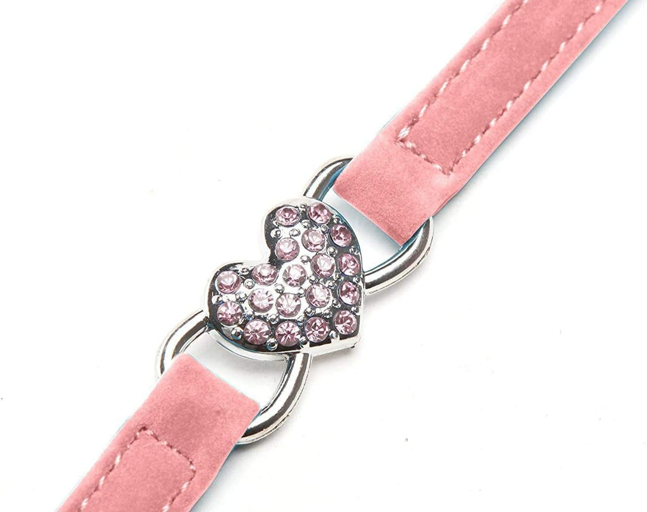 Velvet Cat Collar with Crystal Heart Charm & Bell – Adjustable Safety Collar (8–11”) in Pink, Black, Red & Blue