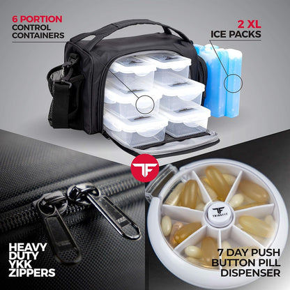 Insulated Meal Prep Lunch Box with 6 Portion Containers & Shaker Cup