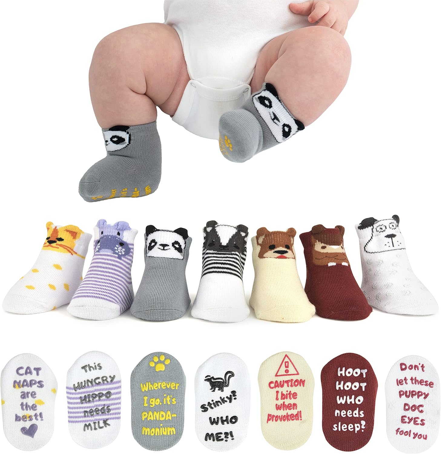Baby Sock Gift Set 🎁 7 Cute & Funny Pairs – Unisex Newborn Shower & Registry Gift