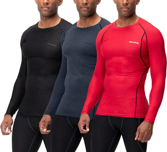 3-Pack Men’s UPF 50+ Compression Shirts – Long Sleeve Quick-Dry Athletic Tops for Workout, Running & Outdoor Sports