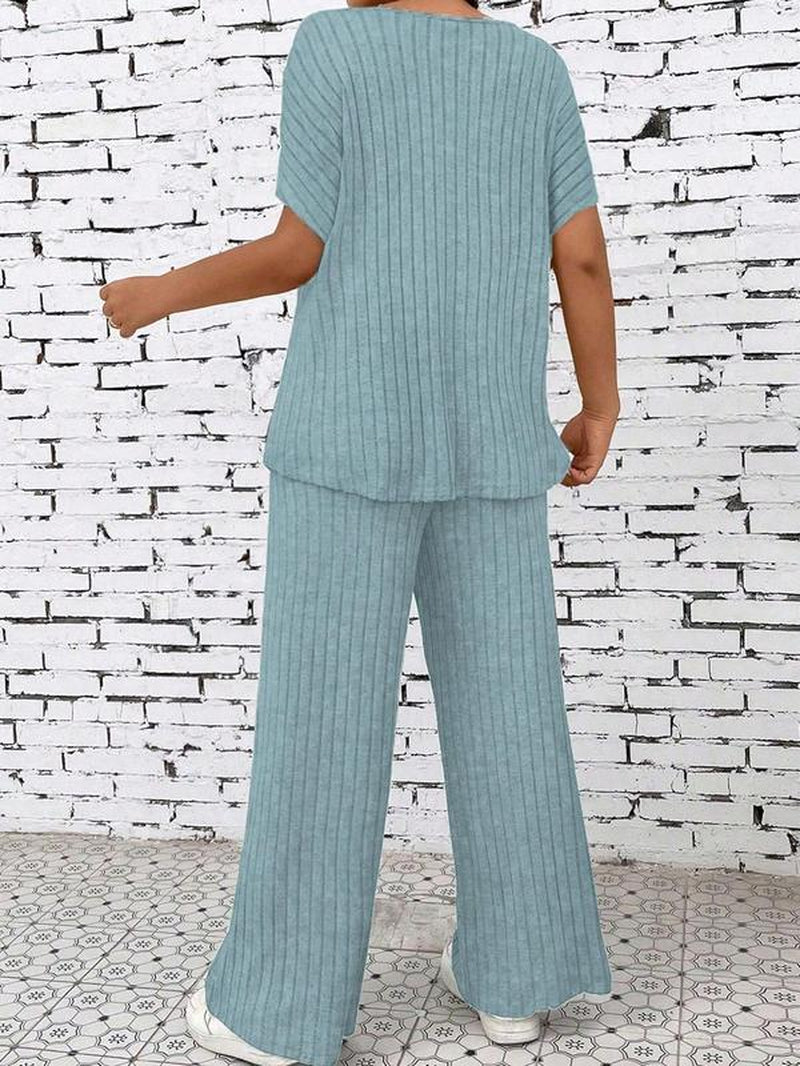 Women’s Casual Knit Lounge Set – Loose-Fit Long Pants & Top, All-Season Comfort Outfit for Everyday Wear