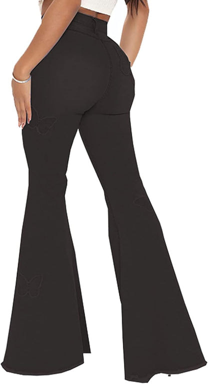 Women’s High-Waisted Bell Bottom Jeans – Flare Leg Ripped Classic Denim Pants