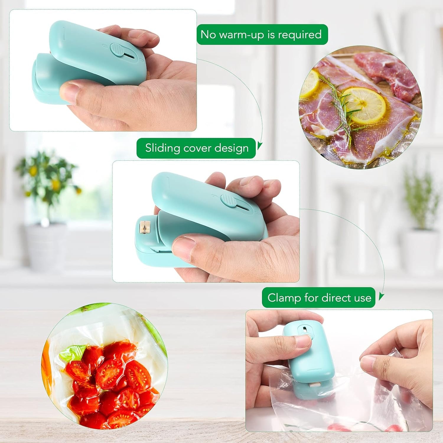 ✨ Mini Bag Sealer & Cutter – 2-in-1 Portable Heat Sealer for Chips, Snacks & Food Storage | Handheld Resealer for Plastic & Cereal Bags (Green)
