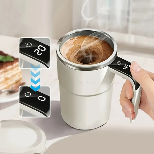 elf-Stirring Coffee Mug, USB Rechargeable, Temp Display, 304 Steel, 200mAh