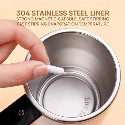 elf-Stirring Coffee Mug, USB Rechargeable, Temp Display, 304 Steel, 200mAh