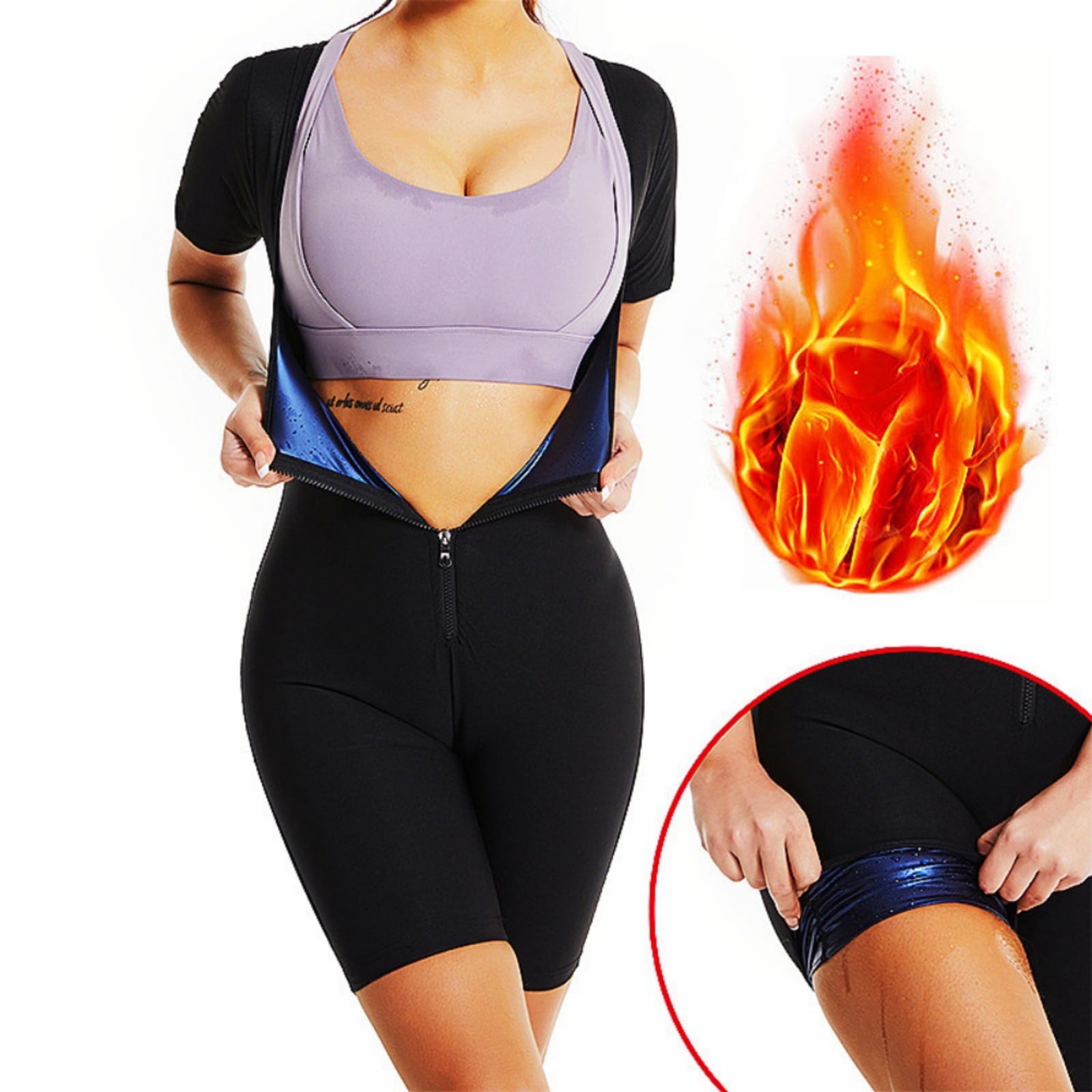 Women’s Sauna Suit 🔥 3-in-1 Sweat Vest, Waist Trainer & Full Body Shaper – Black+Blue XL