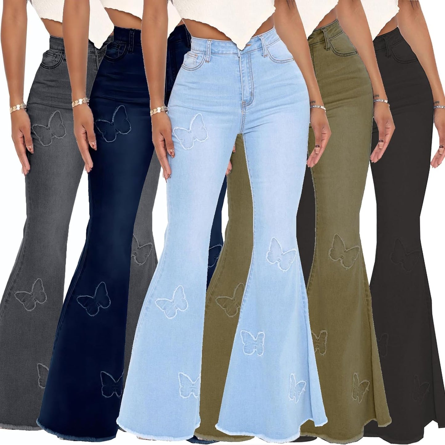 Women’s High-Waisted Bell Bottom Jeans – Flare Leg Ripped Classic Denim Pants