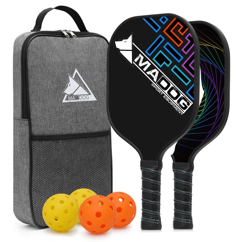 Pickleball Rackets Set with Non-Slip Grip, 2 Paddles and 4 Indoor & Outdoor Pickleball Balls
