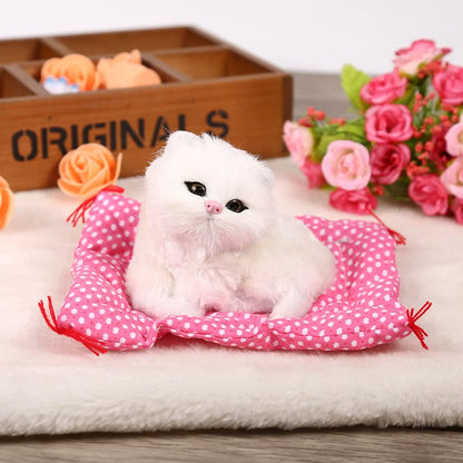 Kitten Plush Toy Kitten Sounding Toy Super Cute Mini Simulation Sounding Sitting Kittens Cats Plush Toys Doll Christmas Gift White