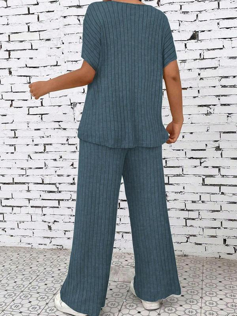 Women’s Casual Knit Lounge Set – Loose-Fit Long Pants & Top, All-Season Comfort Outfit for Everyday Wear